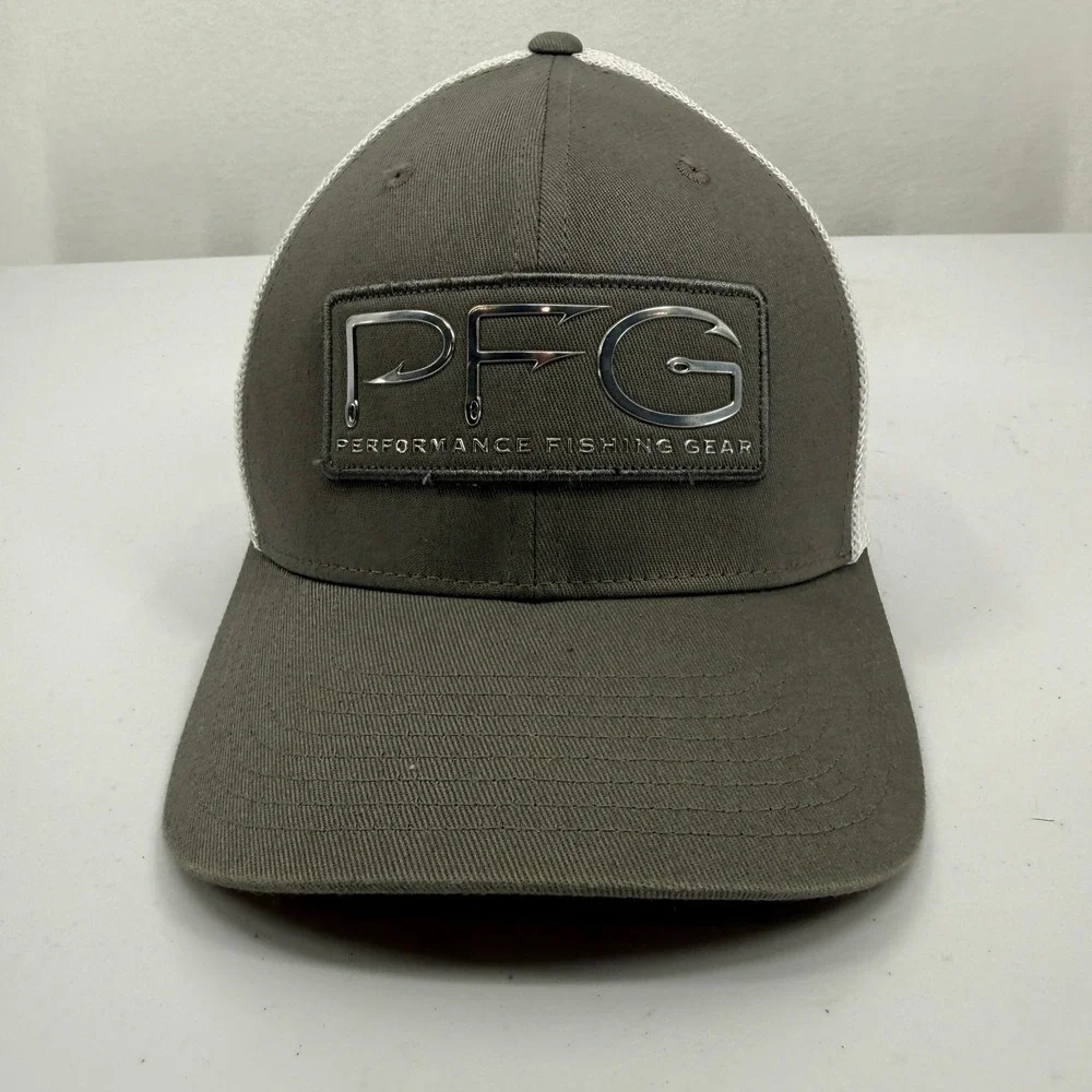 Columbia Trucker Hat Mens S/M Gray‎ PFG Performance Fishing Gear Mesh Flexfit